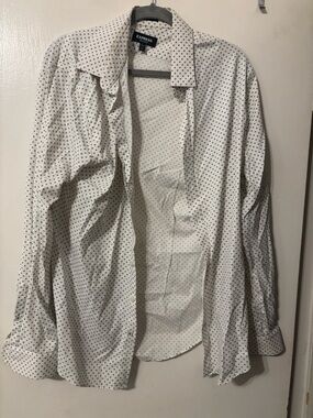 Express Performance White Shirt with Blue Diamond Print